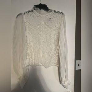 Lace white high neck blouse